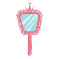 hand- spiegel met kroon van prinses. roze wijnoogst medeplichtig voor een weinig meisje. speelgoed- geïsoleerd Aan wit achtergrond. vector illustratie