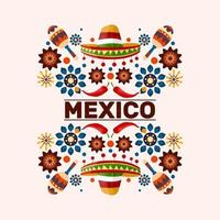mexico poster met traditionele illustratie. volk. sombrero, peper vector