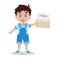 schattig jongen kreeg een envelop. vector illustratie