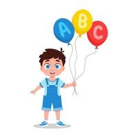 schattig weinig jongen met ballonnen vector