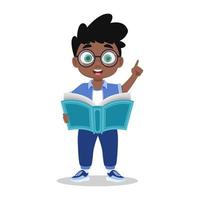 schattig jongen lezing een boek. vector illustratie