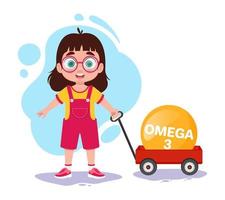 kind meisje met vitamine omega 3, kind Gezondheid vector