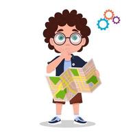 schattig jongen Holding een kaart. vector illustratie