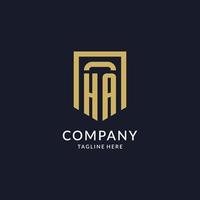 ha logo eerste met meetkundig schild vorm ontwerp stijl vector