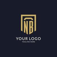 nb logo eerste met meetkundig schild vorm ontwerp stijl vector