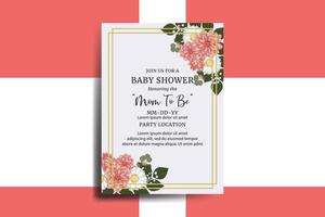 baby douche groet kaart dahlia bloem ontwerp sjabloon vector