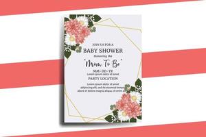 baby douche groet kaart dahlia bloem ontwerp sjabloon vector