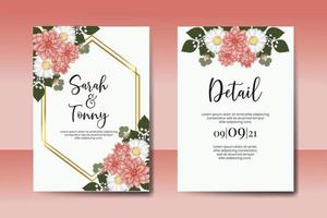 bruiloft uitnodiging kader set, bloemen waterverf digitaal hand- getrokken dahlia bloem ontwerp uitnodiging kaart sjabloon vector