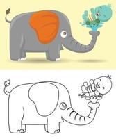vector illustratie van tekenfilm olifant en schildpad spelen water, kleur boek of bladzijde