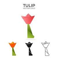 origami vector logo reeks met tulp. geïsoleerd bloem logo in verschillend variaties. verloop, kleur, zwart en schets logo.