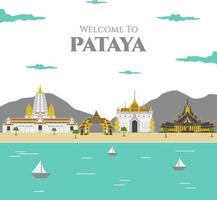 welkom in Pattaya. Thailand beroemde bouworiëntatiepunt met prachtig uitzicht. aanbevelen voor alle bezoekers. reclame folder sjabloon. reizen naar Azië. vector kleurrijke illustratie in vlakke stijl.