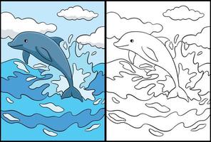 dolfijn kleurplaat gekleurde illustratie vector