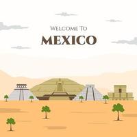 Mexico-stad kleurrijke sjabloon. welkom bij mexico poster. stadsgezicht met alle beroemde gebouwen. rond de wereld. nationale culturele element platte vectorillustratie. reizen en toeristische attractie vector