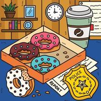 Politie insigne, donuts, koffie gekleurde tekenfilm vector