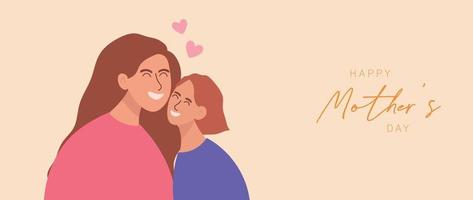 gelukkig moeder dag achtergrond vector. schattig familie behang ontwerp met mam knuffelen kind, bloemen. moeder dag concept illustratie ontwerp voor omslag, banier, groet kaart, decoratie. vector