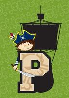 p is voor piraat met schip alfabet aan het leren leerzaam illustratie vector