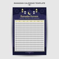 Ramadan kalender met iftar tijd schema tafel vector