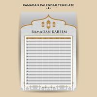 Ramadan kalender met iftar tijd schema tafel vector