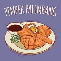 pempek palembang illustratie Indonesisch voedsel met tekenfilm stijl vector