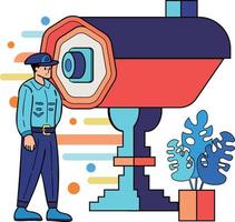 Politie met veiligheid camera illustratie in tekening stijl vector