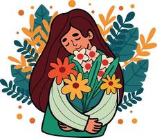 vrouw met bloem in vrouw dag concept illustratie in tekening stijl vector