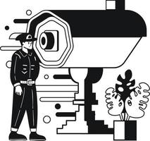 Politie met veiligheid camera illustratie in tekening stijl vector