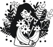 vrouw met bloem in vrouw dag concept illustratie in tekening stijl vector