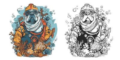 visualiseren een gelukkig bulldog loungen Aan een tropisch strand.illustratie van t-shirt ontwerp vector