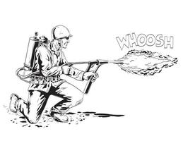 wereld oorlog twee Amerikaans gi soldaat schieten bazooka of kachelpijp raket draagraket comics stijl tekening vector