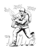 wereld oorlog twee Amerikaans gi soldaat met geweer- comics stijl tekening vector