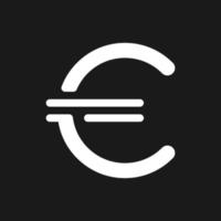 euro teken donker mode glyph ui icoon. buitenlands munteenheid. rijkdom en rijkdom. gebruiker koppel ontwerp. wit silhouet symbool Aan zwart ruimte. solide pictogram voor web, mobiel. vector geïsoleerd illustratie