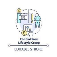 controle uw levensstijl kruipen concept icoon. hoe kan consumenten transactie met inflatie abstract idee dun lijn illustratie. geïsoleerd schets tekening. bewerkbare beroerte vector