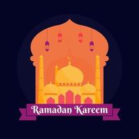 Islamitisch heilig maand van Ramadan kareem concept met hangende kleurrijk lantaarns, en moskee Aan blauw achtergrond. vector