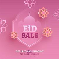 Islamitisch festival eid mubarak uitverkoop concept met kleurrijk bloemen, moskee Aan zacht roze achtergrond. vector