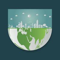 ecologie. groene steden helpen de wereld met milieuvriendelijke conceptideeën. vector illustratie