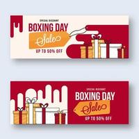 boksen dag uitverkoop hoofd of banier ontwerp met geschenk dozen in twee opties. vector