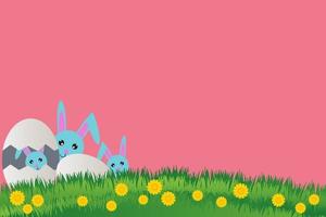 briefkaart naar de gelukkige dag van Pasen, konijn met eieren, mooie grasachtergrond vector