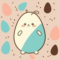 vlak stijl schattig tekenfilm konijn of konijn karakter met kleurrijk ei vormen en bloemblaadjes decoratief beige achtergrond. gelukkig Pasen dag concept. vector