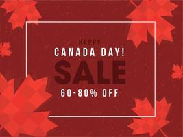 gelukkig Canada uitverkoop poster ontwerp met korting aanbod en plein patroon esdoorn- bladeren versierd Aan rood achtergrond. vector