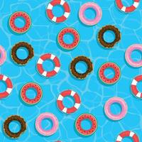 naadloos patroon reddingsboeien. watermeloen helpen ring, donut ronde redden, rood wit reddingsboei. vector illustratie