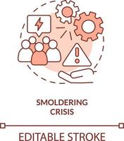 smeulend crisis rood concept icoon. verwaarlozing en negeren probleem. type van crisis abstract idee dun lijn illustratie. geïsoleerd schets tekening. bewerkbare beroerte vector