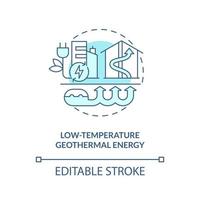 lage temperatuur geothermisch energie blauw concept icoon. type van geothermisch energie abstract idee dun lijn illustratie. geïsoleerd schets tekening. bewerkbare beroerte vector