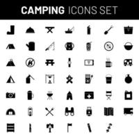 camping icoon reeks in zwart en wit kleur. vector