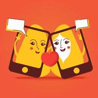 grappig aardappel paar video babbelen via smartphone toepassing voor online dating concept. vector