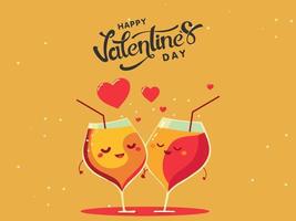 gelukkig Valentijnsdag dag concept met grappig cocktail bril paar juichen, harten Aan chroom geel achtergrond. vector