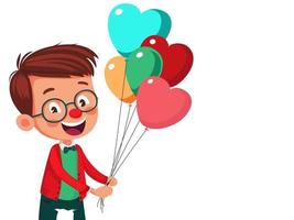 vrolijk jong jongen karakter Holding kleurrijk ballonnen Aan wit achtergrond. Valentijnsdag dag concept. vector