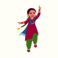 Punjabi jong vrouw het uitvoeren van bhangra dans Aan beige achtergrond. vector