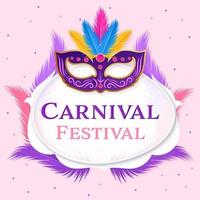 carnaval festival poster ontwerp met mooi partij masker, veren versierd Aan roze achtergrond. vector