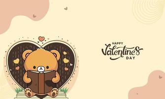 gelukkig Valentijnsdag dag concept met schattig teddy beer lezing een boek, hart vormen. vector