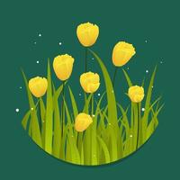 geel tulp bloemen versierd Aan groen achtergrond. vector